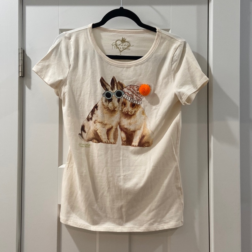Y2K Princess Vera Wang White Bunny Graphic Tee embroidered and 3D Medium NWOT